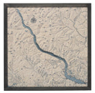 Lake Chelan, Washington 3D layered wood map in laser-cut Baltic birch, shown framed against a light wall
