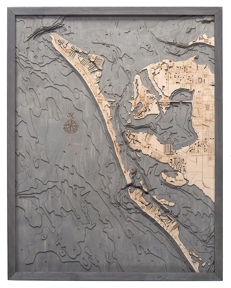 Anna Maria Island, Florida 3D wood map, light frame