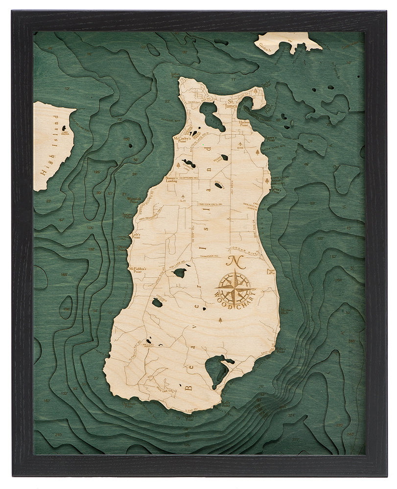 Beaver Island Wood Carved Topographic Depth Chart / Map