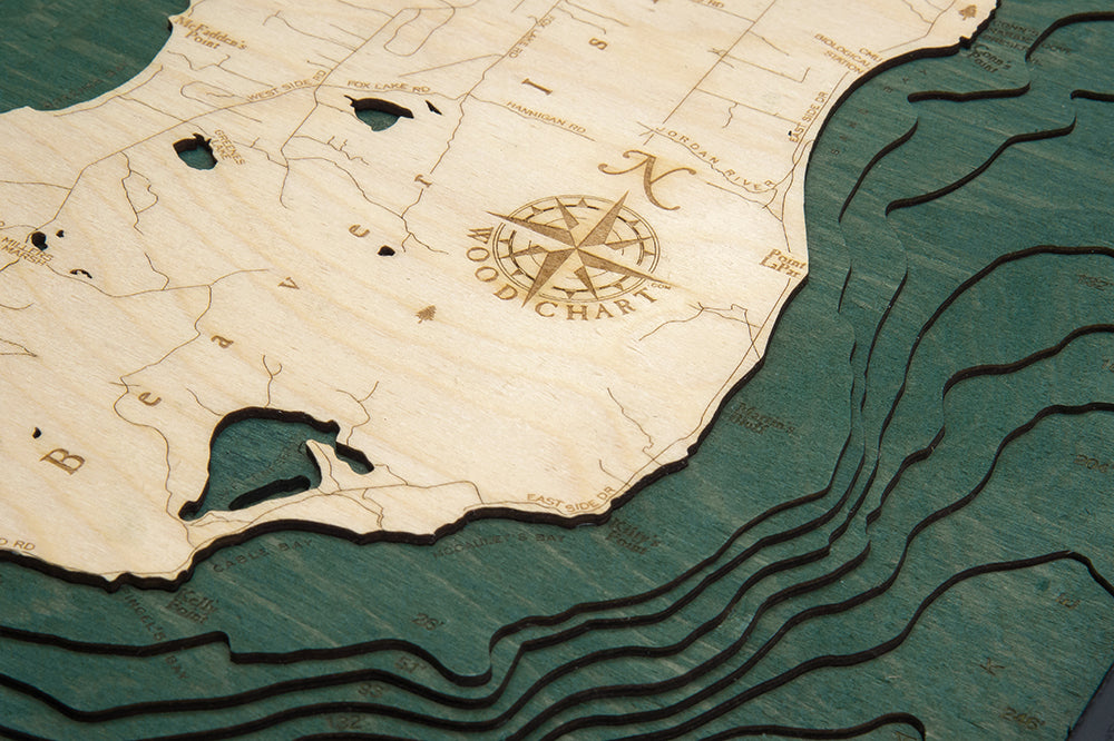 Beaver Island Wood Carved Topographic Depth Chart / Map