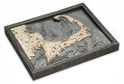 Cape Cod, Massachusetts 3D layered wood map in laser-cut Baltic birch, shown framed against a light wall