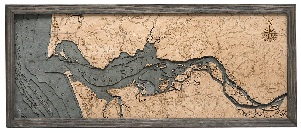 Columbia River Mouth, OR Wood Carved Topographic Depth Chart / Map