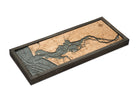 Columbia River Mouth, Oregon 3D layered wood map in laser-cut Baltic birch, shown framed against a light wall