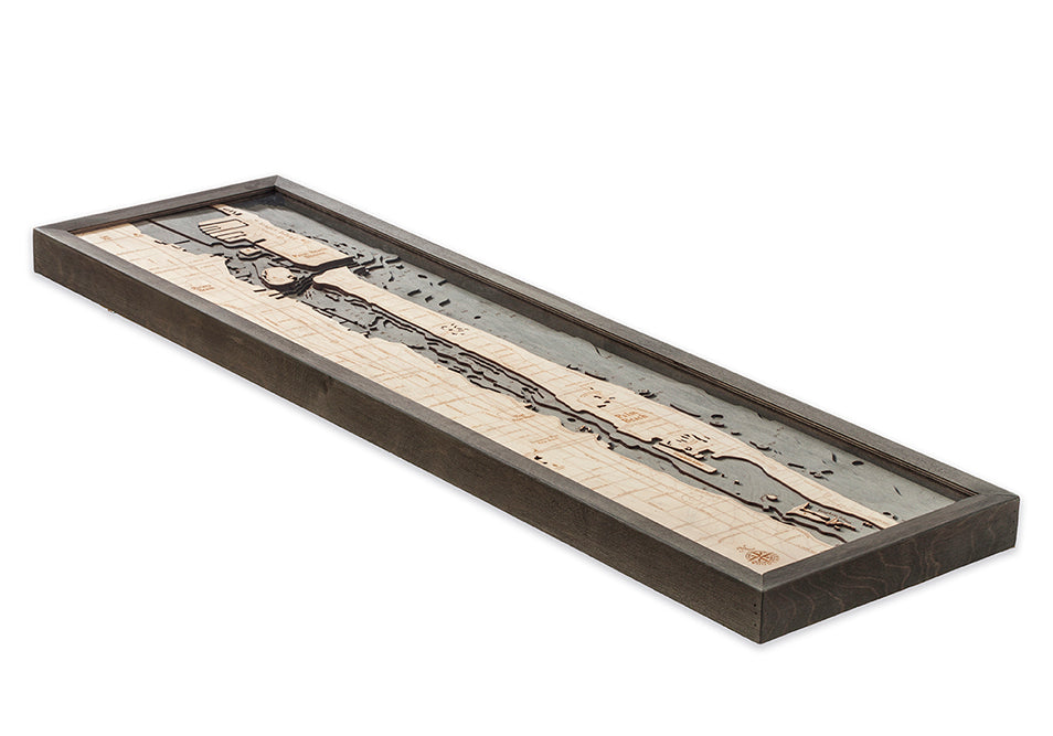 Palm Beach, Florida 3D layered wood map in laser-cut Baltic birch, shown framed against a light wall