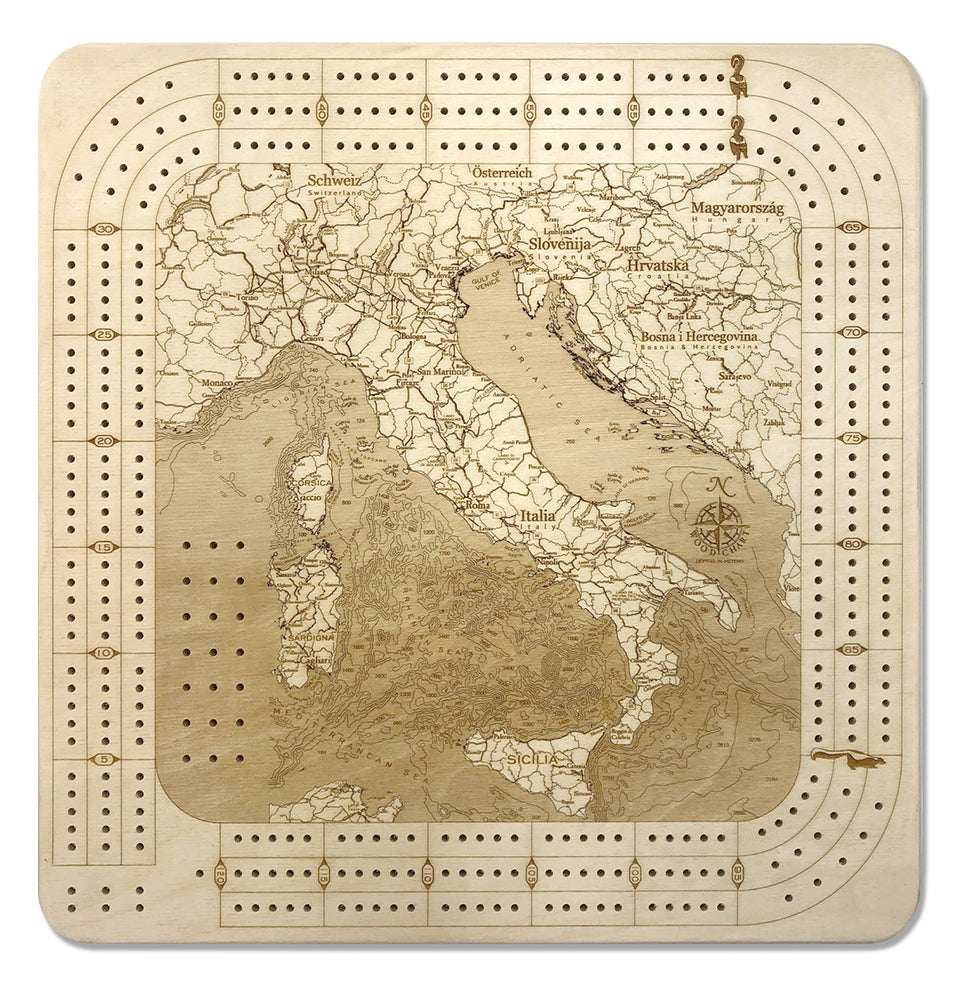 Italy Topographic Cribbage Board
