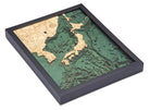 Japan 3D layered wood map in laser-cut Baltic birch, shown framed against a light wall