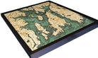 Narragansett Bay & Newport, Rhode Island 3D layered wood map in laser-cut Baltic birch, shown framed against a light wall