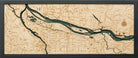 Portland, Oregon 3D layered wood map in laser-cut Baltic birch, shown framed against a light wall