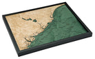 South Carolina Coast 3D layered wood map in laser-cut Baltic birch, shown framed against a light wall