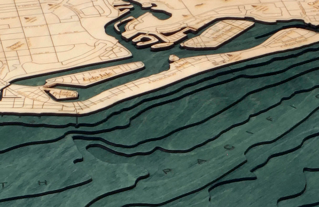 Newport Beach Wood Carved Topographic Depth Chart / Map - Nautical Lake Art