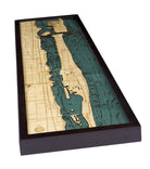 Palm Beach, Florida 3D layered wood map in laser-cut Baltic birch, shown framed against a light wall