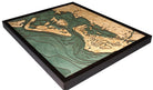 Siesta Key, Florida 3D layered wood map in laser-cut Baltic birch, shown framed against a light wall