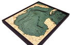 Gulf Of Mexico 3D layered wood map in laser-cut Baltic birch, shown framed against a light wall