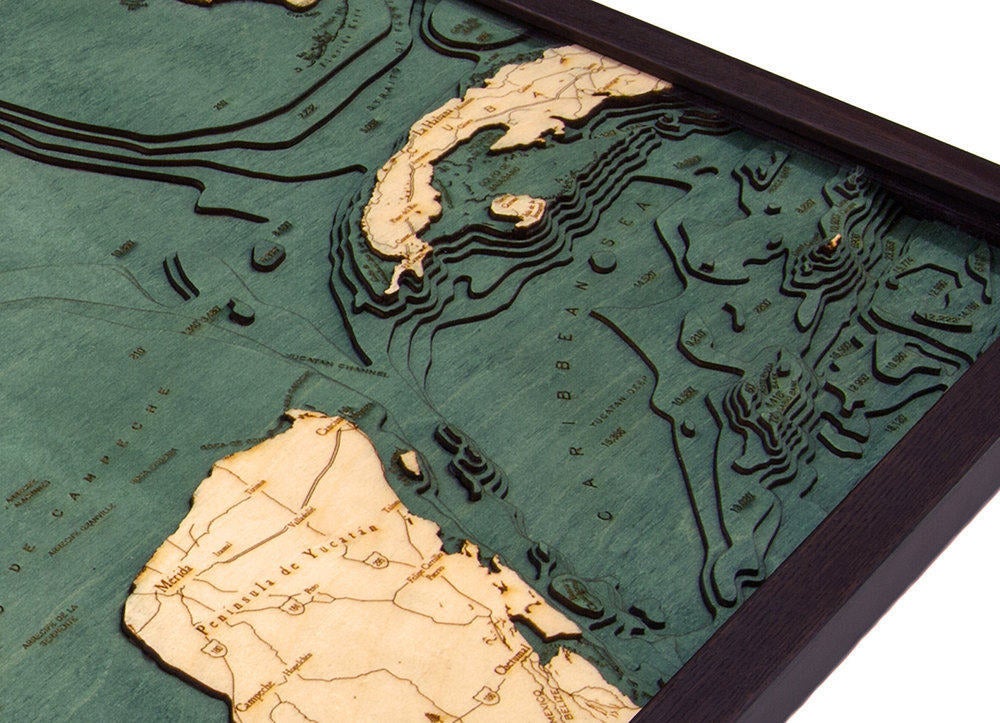 Gulf of Mexico Wood Carved Topographic Map - Nautical Lake Art