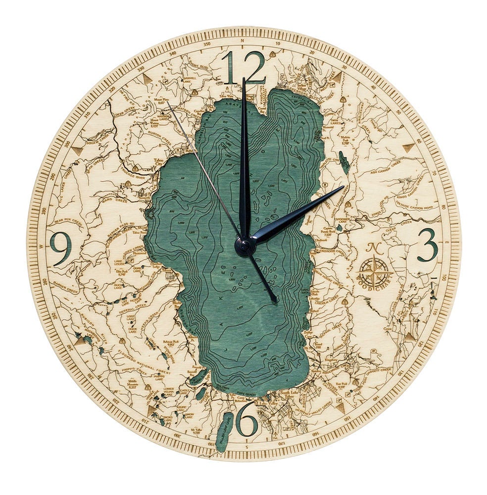 Lake Tahoe Wood Carved Clock - Nautical Lake Art