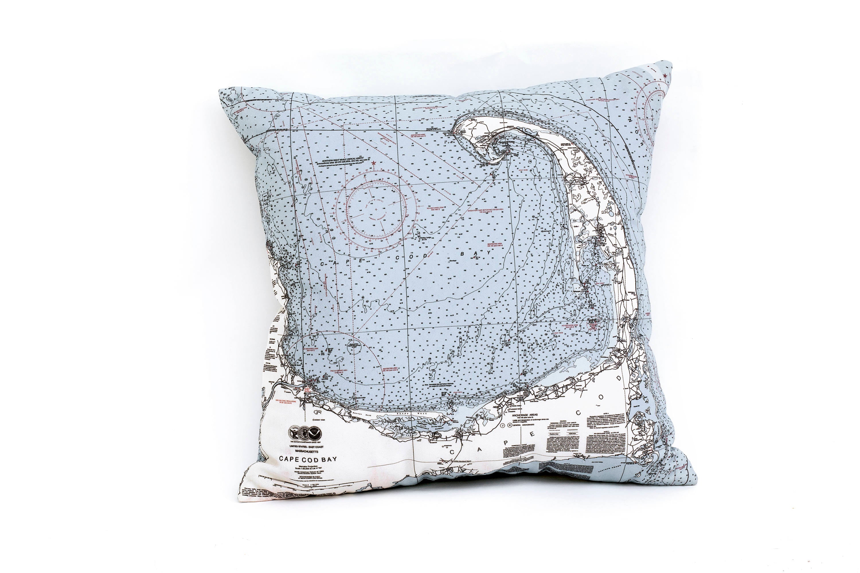 Cape Cod, Massachusetts nautical pillow in laser-cut Baltic birch, shown framed against a light wall