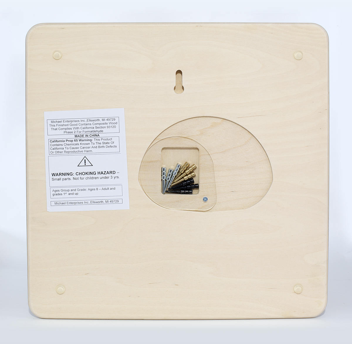 Great Lakes wood cribbage board in laser-cut Baltic birch, shown framed against a light wall