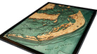 Sanibel Island, Florida 3D layered wood map in laser-cut Baltic birch, shown framed against a light wall