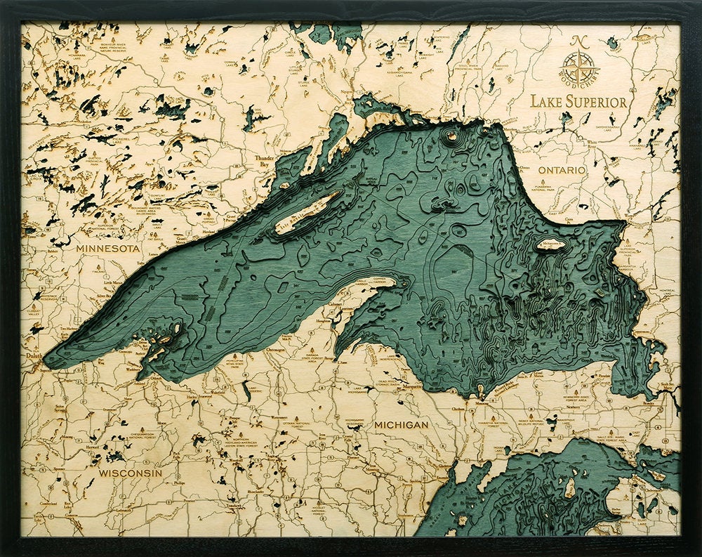 Lake Superior Wood Carved Topographic Depth Chart / Map - Nautical Lake Art