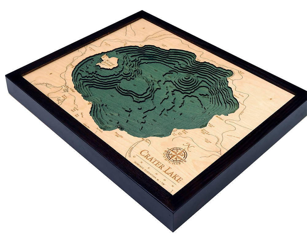 Crater Lake Wood Carved Topographic Depth Chart / Map - Nautical Lake Art