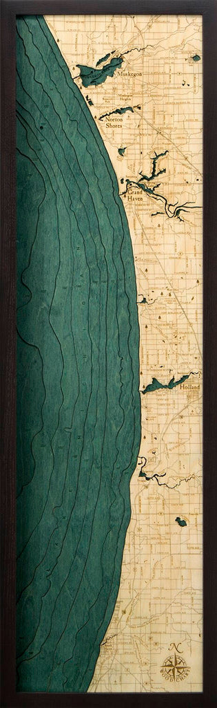 Muskegon to South Haven Wood Carved Topographic Depth Chart / Map - Nautical Lake Art
