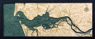 Columbia River Mouth, Oregon 3D layered wood map in laser-cut Baltic birch, shown framed against a light wall
