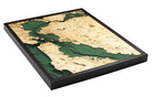 San Francisco, California 3D layered wood map in laser-cut Baltic birch, shown framed against a light wall