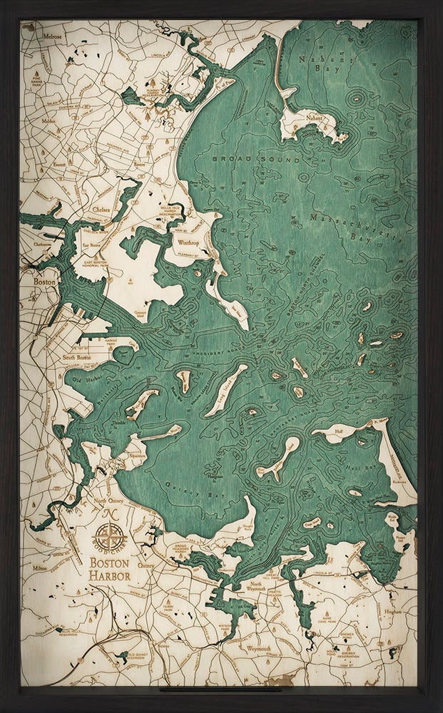 Boston Harbor Wooden Topographic Serving Tray - Nautical Lake Art