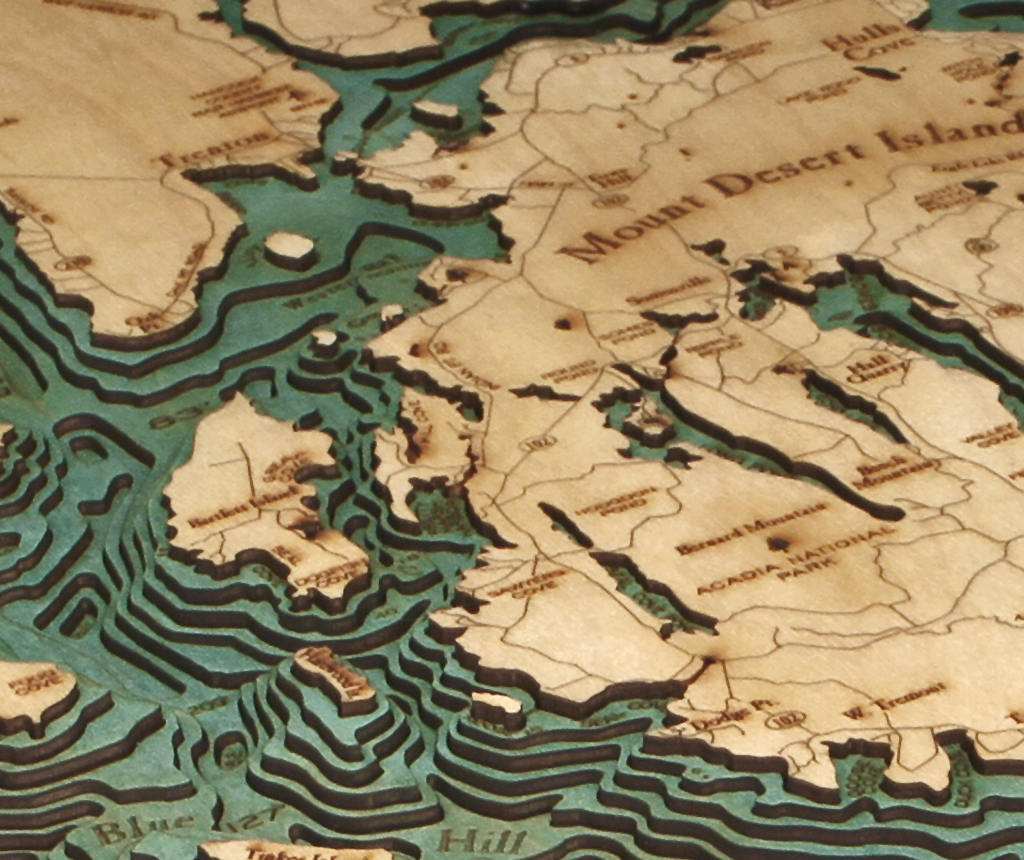 Mt. Desert / Bar Harbor Wood Carved Topographic Depth Chart / Map - Nautical Lake Art