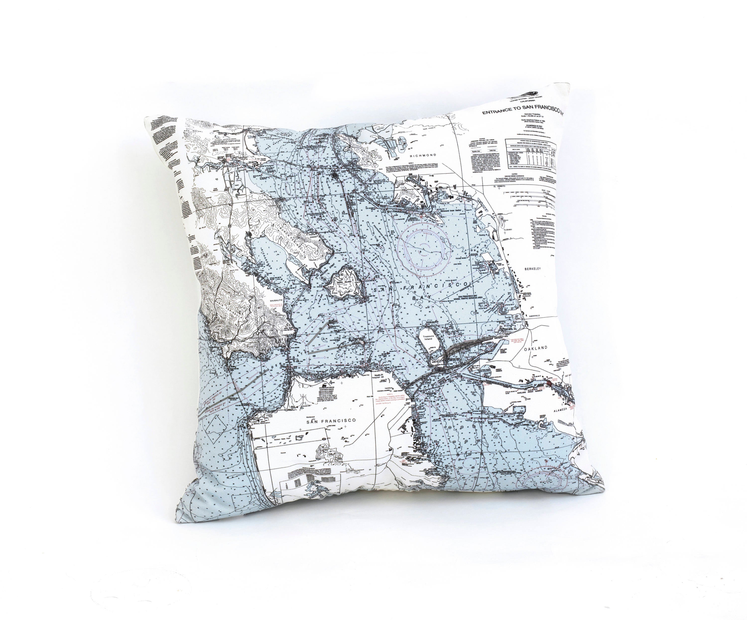 San Francisco, California nautical pillow in laser-cut Baltic birch, shown framed against a light wall