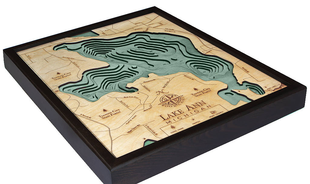 Lake Ann, Michigan Wood Carved Topographic Depth Chart / Map - Nautical Lake Art