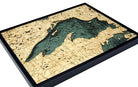Lake Superior, Michigan 3D layered wood map in laser-cut Baltic birch, shown framed against a light wall