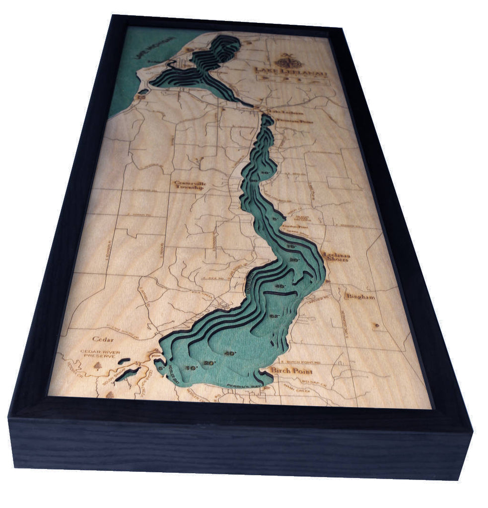 Lake Leelanau, Michigan Wood Carved Topographic Depth Chart / Map - Nautical Lake Art