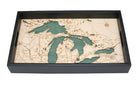 Great Lakes wood serving tray in laser-cut Baltic birch, shown framed against a light wall