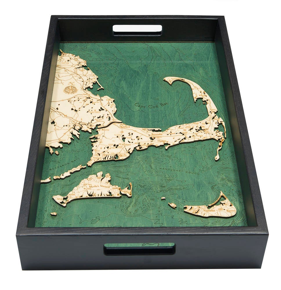 Cape Cod Wooden Topographical Serving Tray - Nautical Lake Art