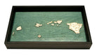 Hawaiian Islands wood serving tray in laser-cut Baltic birch, shown framed against a light wall