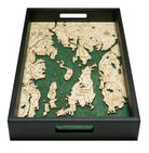 Narragansett, Rhode Island wood serving tray in laser-cut Baltic birch, shown framed against a light wall