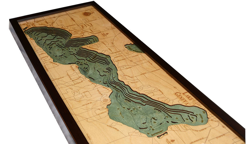 Lake Geneva, WI Wood Carved Topographic Depth Chart / Map - Nautical Lake Art