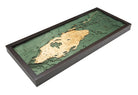 Nassau, Bahamas 3D layered wood map in laser-cut Baltic birch, shown framed against a light wall