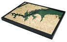 West Long Island, New York 3D layered wood map in laser-cut Baltic birch, shown framed against a light wall
