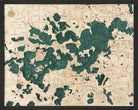 Lake Minnetonka, Minnesota 3D layered wood map in laser-cut Baltic birch, shown framed against a light wall