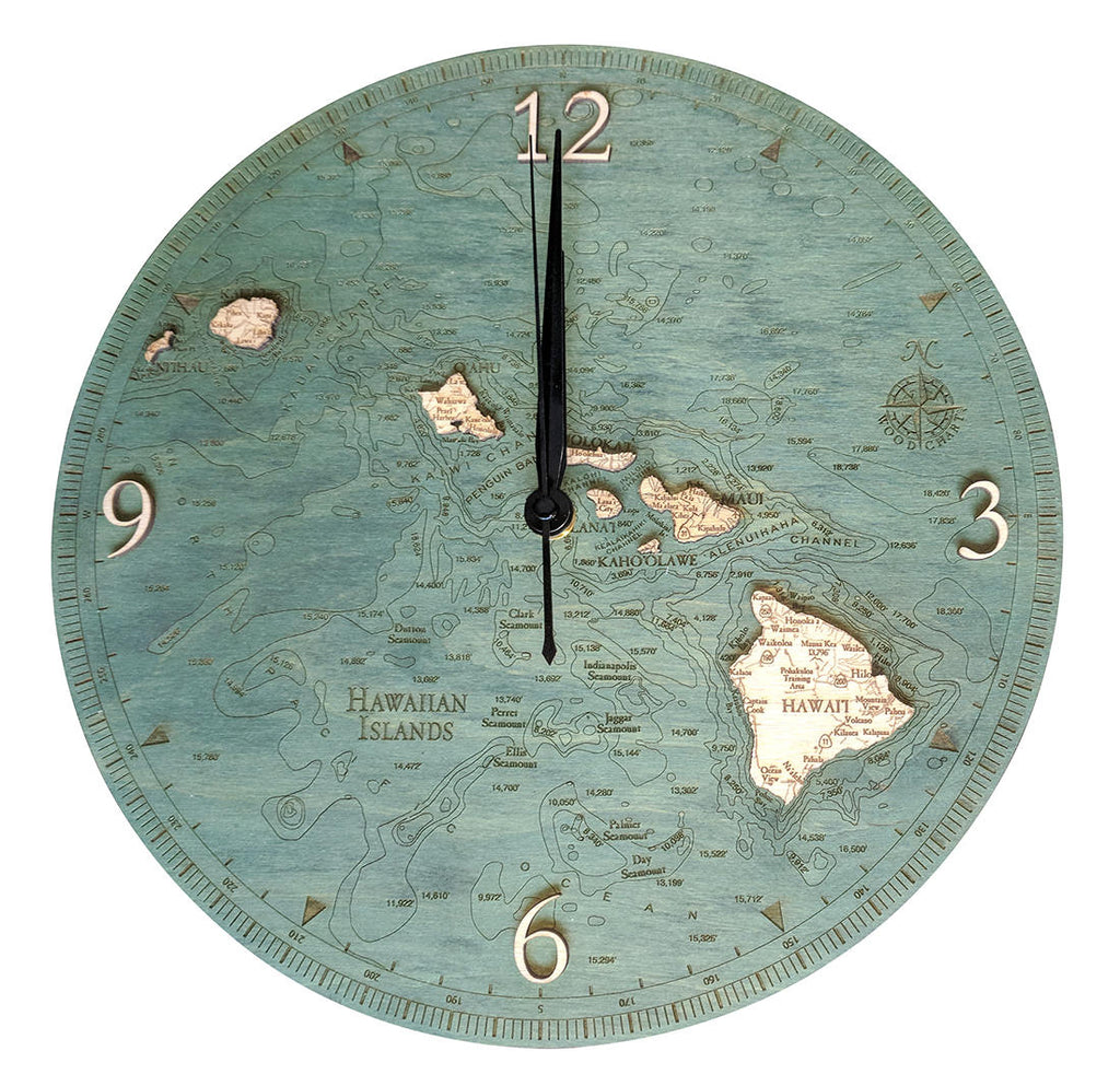 Hawaiian Islands Wood Carved Clock - Nautical Lake Art