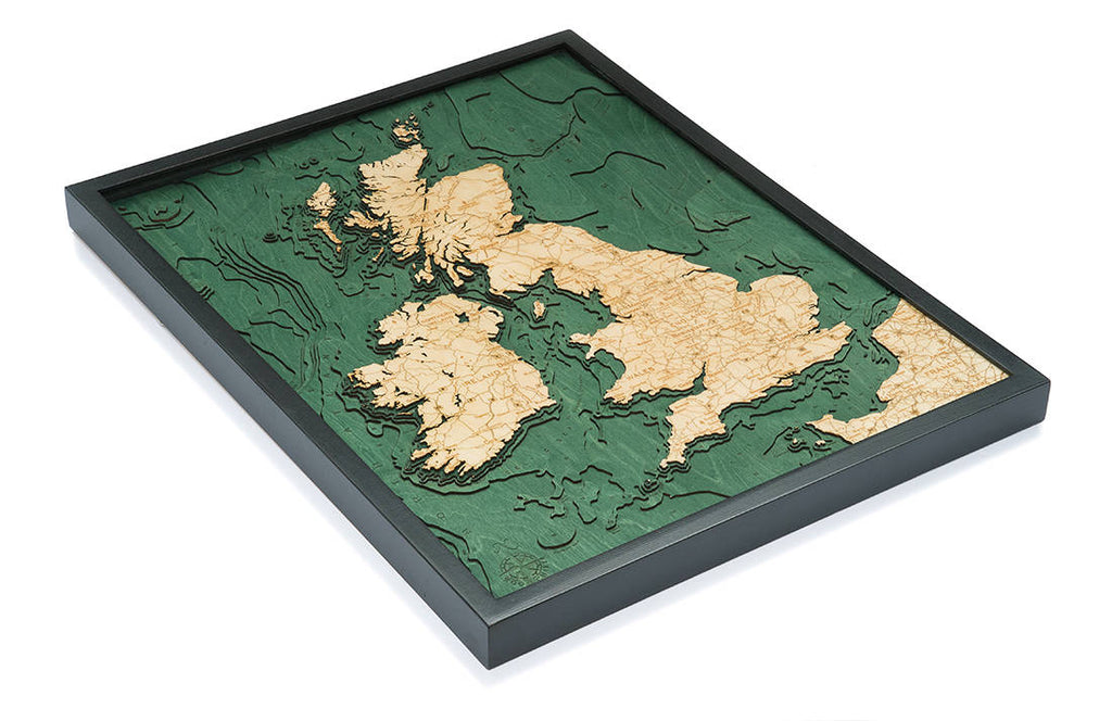 United Kingdom Wood Carved Topographic Depth Chart / Map - Nautical Lake Art