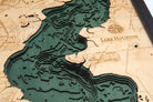 Lake Houston, Texas 3D layered wood map in laser-cut Baltic birch, shown framed against a light wall