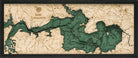 Lake Livingston, Texas 3D layered wood map in laser-cut Baltic birch, shown framed against a light wall
