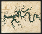 Lake Cumberland, Kentucky 3D layered wood map in laser-cut Baltic birch, shown framed against a light wall