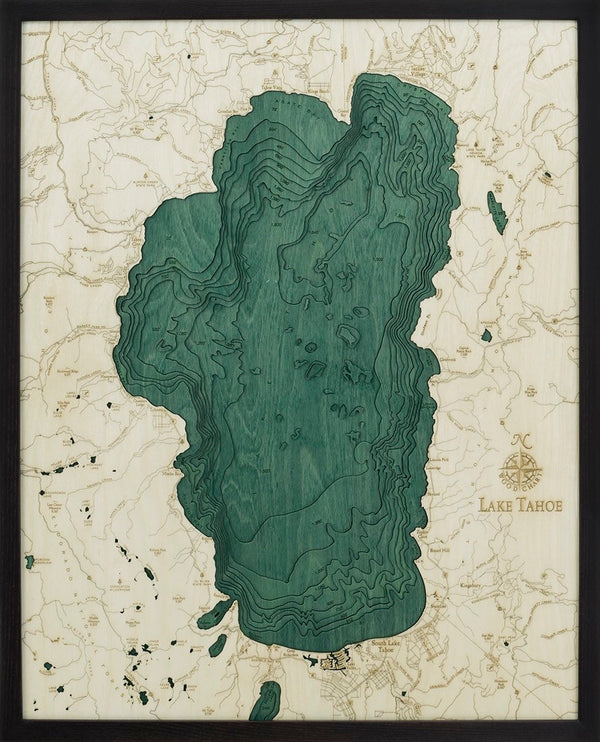 Lake Tahoe Wood Carved Topographical Depth Chart / Map - Nautical Lake Art