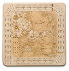 Cape Cod, Massachusetts wood cribbage board in laser-cut Baltic birch, shown framed against a light wall