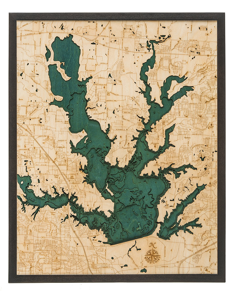 Lewisville Lake Wood Carved Topographical Depth Chart / Map - Nautical Lake Art