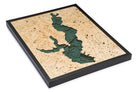 Lake Ray Hubbard, Texas 3D layered wood map in laser-cut Baltic birch, shown framed against a light wall
